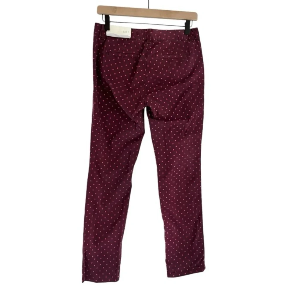 NWT Ann Taylor Loft Marisa Straight Leg Polka Dot Pants Pink Burgundy 2‎ Petite